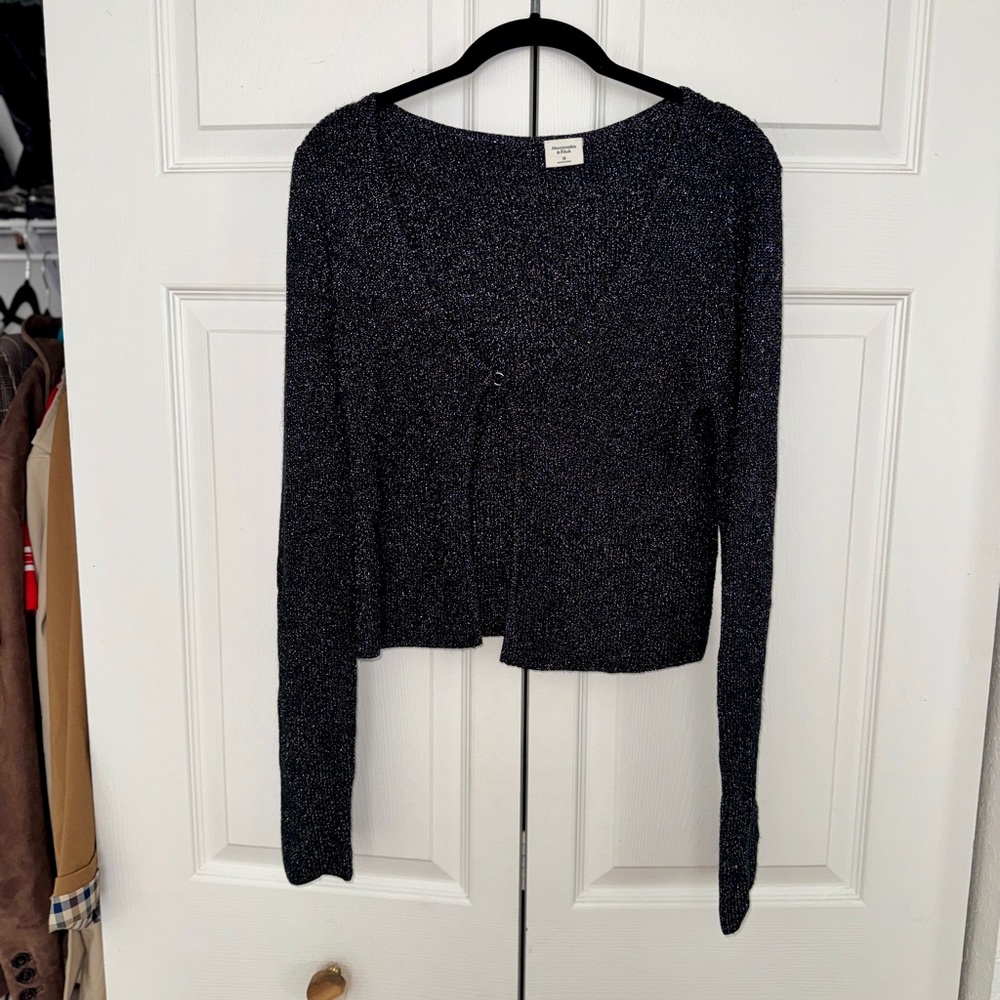 Abercrombie Black Glitter Open-Front Cardigan- Size Medium - Picture 7 of 10